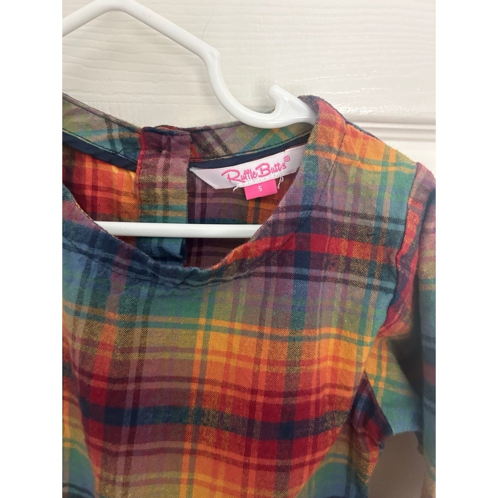 RuffleButts Girls Plaid Ruffle Long Sleeve Dress Size 5 Button Back - Picture 2 of 4